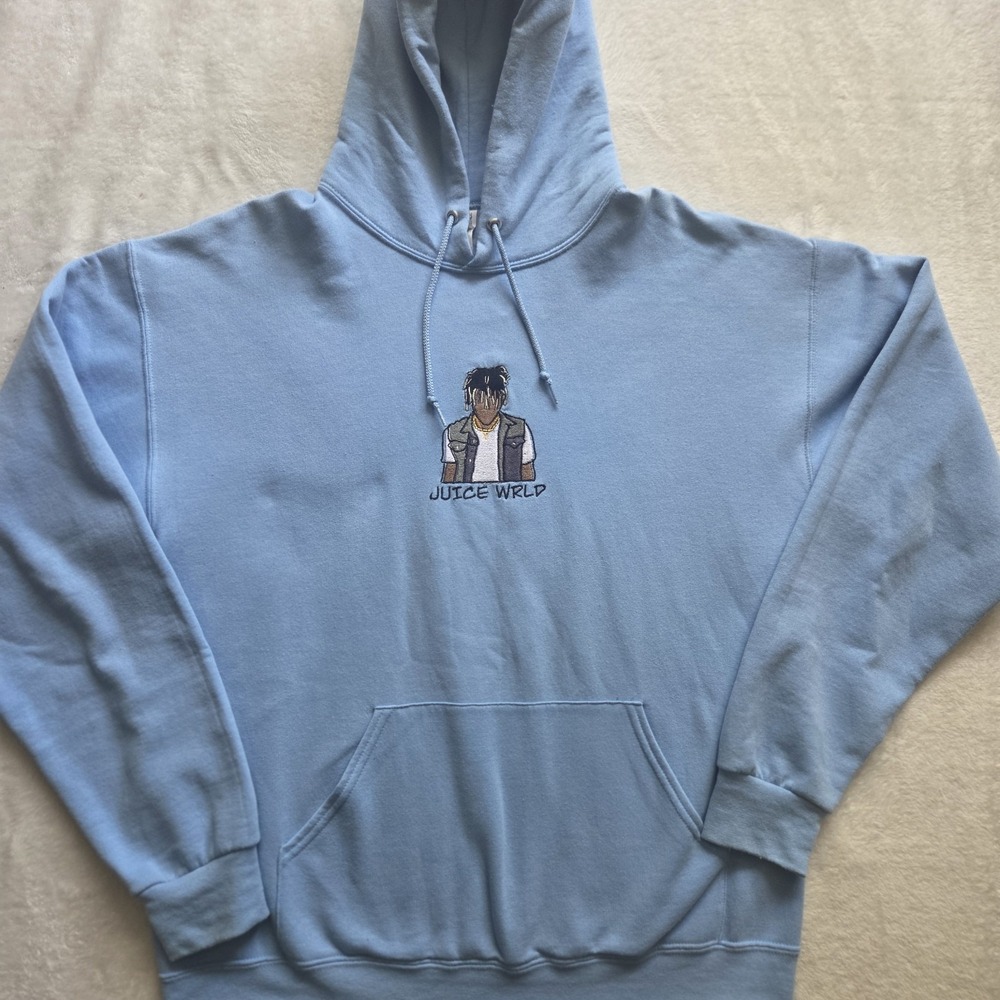 Juice Wrld Hoodie Sweatshirt Unisex LG Light Blue Embroidered